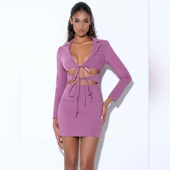 💜Wynn Mauve Lace Up Cutout Long Sleeve Dress💜 - Picture 5 of 16